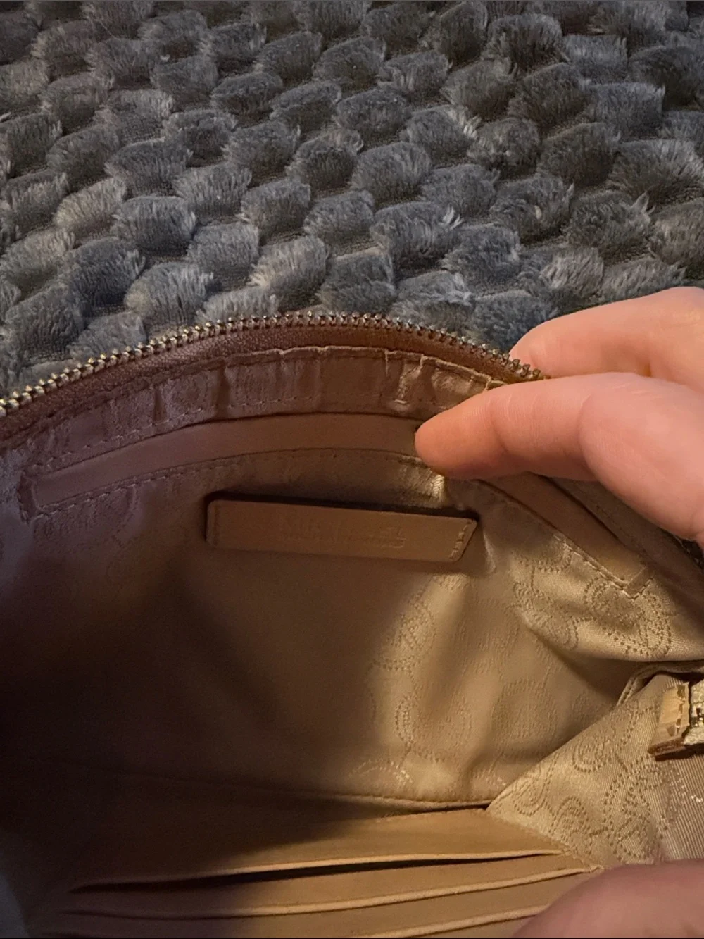 Michael Kors Beige Logo Wristlet with Gold Hardware and Brown Strap